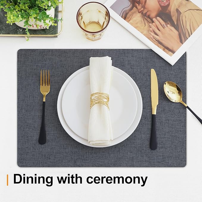 Homaxy Cloths Placemats for Dining Table Set of 4, Heat Resistant Washable Cotton Linen Blend Table Mats, Easy to Clean Place Mats for Indoor Outdoor Party Kitchen Decoration, Charcoal Gray