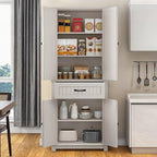 YITAHOME 72.6" H Farmhouse Kitchen Pantry Cabinet, Freestanding Tall Storage Cabinet with 4 Doors, Drawer and Adjustable Shelves, Tall Cupboard for Dining Room, Living Room, White Oak