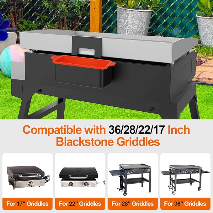 2 PCS Silicone Grease Cup Liners for Blackstone 36 28 22 17 Inch Griddle,Reusable Grease Catcher Cup Liner Grill Grease Tray,Durable Drip Pans Blackstone Griddle Accessories,Orange