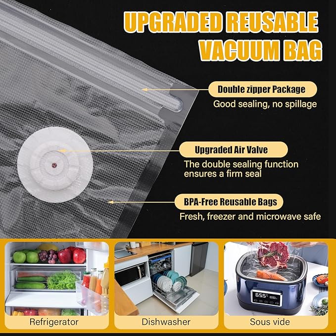 Vacuum Sealer,Food Saver Vacuum Sealer Machine,Compact Handheld Vacuum Sealers for Freshness Preservation Food Storage and Sous Vide + 30 Reusable Vacuum Seal Bags