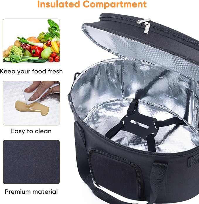 CrockPot & Hamilton Beach Slow Cooker Carrying Bag - 6-8 Quart, Portable Travel Bag with Lid Fastener, See-through Window