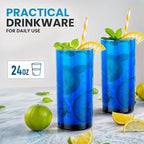Zulay Kitchen Acrylic Glasses Drinkware - 6 Piece Unbreakable Plastic Tumblers - BPA-Free, Reusable Plastic Drinking Glasses for Home & Outdoors - Stackable, Lead-Free, Dishwasher Safe, Blue (24oz)