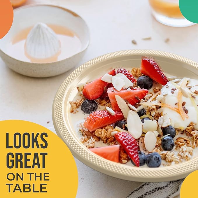 Party Solids 12 Oz Ivory Plastic Bowls Disposable Bowls for Hot Food Soup 50 Pcs - For Soup, Salad, Cereal, Desserts & Party Supplies