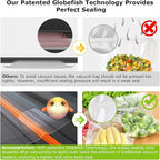 Bonsenkitchen Vacuum Sealer Machine, Globefish Technology for Perfect Vacuum Sealing, Powerful Low-Noise Food Vacuum Sealer with Easy Handle Design, Built-in Cutter and Bag Storage, 2 Bag Rolls