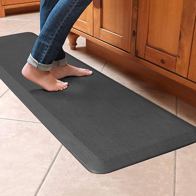 GelPro NewLife Designer Comfort Ergo-Foam Cushioned Anti-Fatigue Kitchen Floor Mat, Stain-Resistant, Waterproof, Non-Slip Padded Desk/Office Mat, 20" x 72", Grasscloth Charcoal