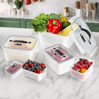 LUXEAR Larger 5PCS Fruit Storage Containers For Fridge, Produce Vegetable Saver Container with Lid Colander Vent Handle, BPA-Free Refrigerator Microwave Dishwasher Safe, Keep Fruits Veggie Food Fresh
