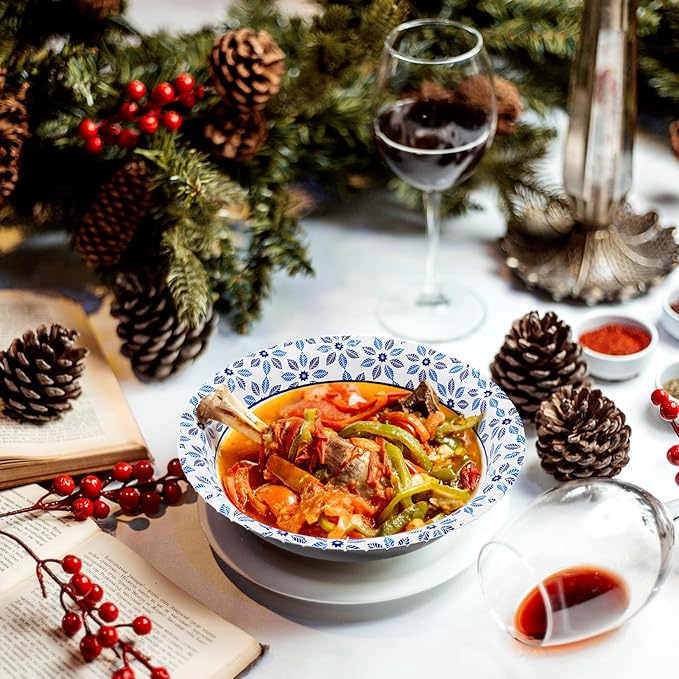 JOLLY CHEF 160 Count Paper Bowls 20 oz Soak Proof, Heavy Duty Printed Disposable Bowls Bulk for Dinner or Lunch