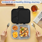 Stainless Steel Bento Lunch Box for Kids | 3-Compartment Lunch Box Container Kids | 100% Leakproof, Dishwasher-Safe, Eco-Friendly, Perfect Portion Control for Kids&Adult Healthy Meals (Black)