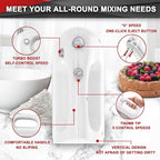 Lord Eagle Hand Mixer Electric 400W, 5 Speed handheld Mixer, 5 Stainless Steel Accessories for Baking Cake Egg Cream Food Beater, Turbo Boost/Self-Control Speed + Eject Button