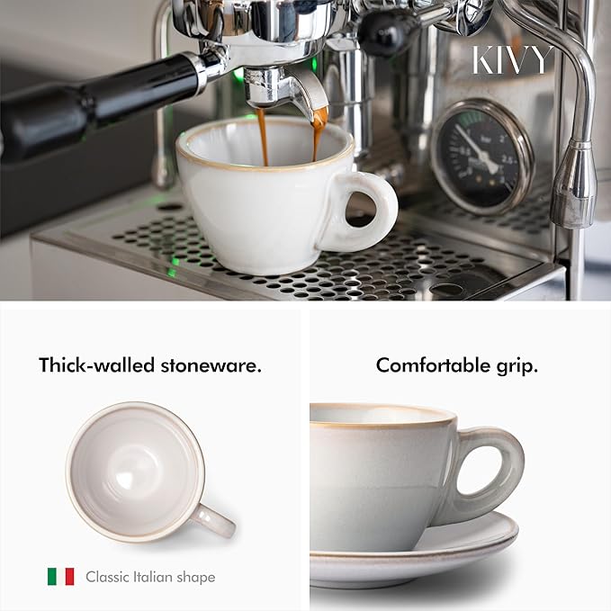 KIVY Cappuccino cups set [4x 8oz] - Thick-walled stoneware cappuccino cup set for latte art - Cappuccino coffee cups - Tazas de cafe - Latte cups - Ceramic latte art cup and saucer set of 4 - Grey