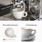 KIVY Cappuccino cups set [4x 8oz] - Thick-walled stoneware cappuccino cup set for latte art - Cappuccino coffee cups - Tazas de cafe - Latte cups - Ceramic latte art cup and saucer set of 4 - Grey