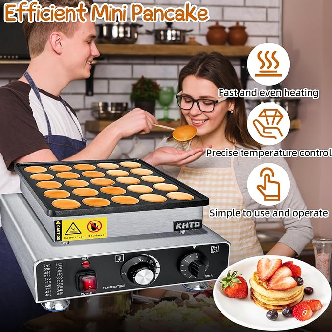 Mini Pancake Maker Machine, 25PCS Electric Nonstick Dutch Pancake Maker, 1.6 Inches Commercial Muffin Maker with Thermostat & Timer Control for Home Restaurant Snacks (12.8"D x 11.5"W x 7.6"H)