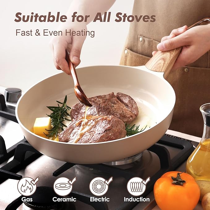 SENSARTE Ceramic Nonstick Frying Pan Skillet 11Inch Non Stick Omelette Pans, Non-toxic Healthy Kitchen Cooking Chef's Pan, Free of Intentionally Added PFOA/PFAS/PTFE, Induction Compatible, Taupe