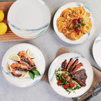 Ceramic Dinner Plates Set of 8, 10 inch, Salad Plates, Pizza Plates, Dinnerware Sets, Microwave & Dishwasher Safe, Fantasy Series, Gold Rim