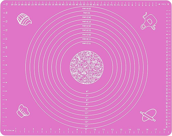 Silicone Baking Mat for Pastry Rolling Dough with Measurements, 19.7" x 15.7" BPA Free Non stick and Non Slip Pink Table Sheet Baking Supplies for Bake Pizza Cake
