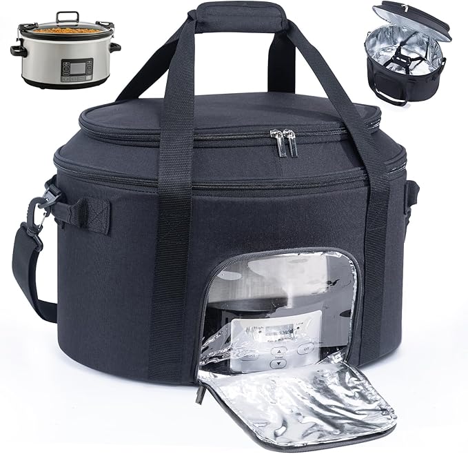 CrockPot & Hamilton Beach Slow Cooker Carrying Bag - 6-8 Quart, Portable Travel Bag with Lid Fastener, See-through Window