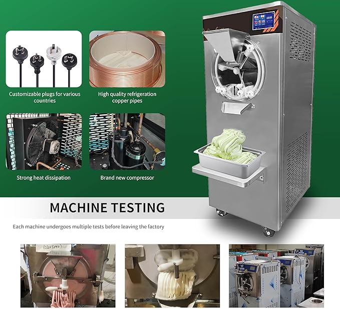 13Gal/H Gelato Batch Freezer, Hard Serve Ice Cream Machine Commercial, 12L Cylinder Italian Ice Machine, Frozen Yogurt Sorbet Maker for Dessert Shops, 5" Touch Panel