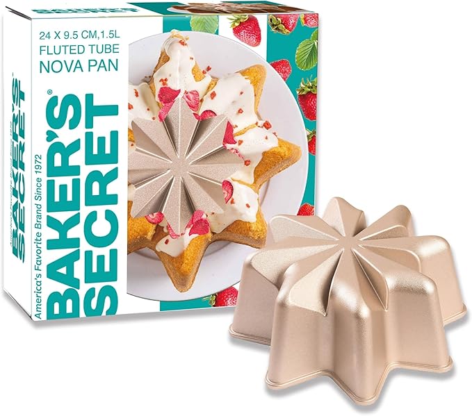 Baker's Secret Nonstick for Fluted Cake Pan, Heavy Duty Die Cast Aluminum Fluted Cake Baking Pans, 2 Layers Non-stick Coating For Easy Release - The Cast Aluminum Collection (Nova)