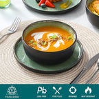 vancasso Plates and Bowls Sets, 24 Pieces Stoneware Dinnerware Sets for 8, Kitchen Dish Set Mircowave and Dishwasher Safe Ceramic Dishware, Turf Green, Series AMBER