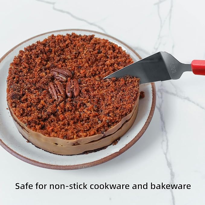 Professional Stainless Steel Pie Spatula Server - 2-Pack Red Cake Cutter & Pizza, Dessert Serving Knife Set - Dishwasher Safe Kitchen Tool