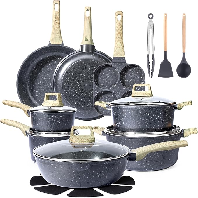 GIPP 22 Piece Ceramic Nonstick Pots and Pans Set- Cookware Non Stick Set, Non-toxic Healthy Kitchen Cooking Set w/Frying Pans Set, Dishwasher Safe, PFAS PTFE PFOA PFOS Free