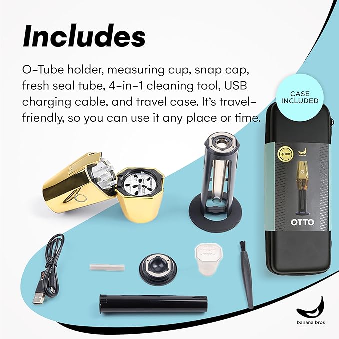 Banana Bros OTTO Electric Smart Spice Grinder - Automatic Herb Grinder with Smart Technology - USB Rechargeable - Portable Milling for Dry Herbs and Spices - Gold - Carrying Case Included