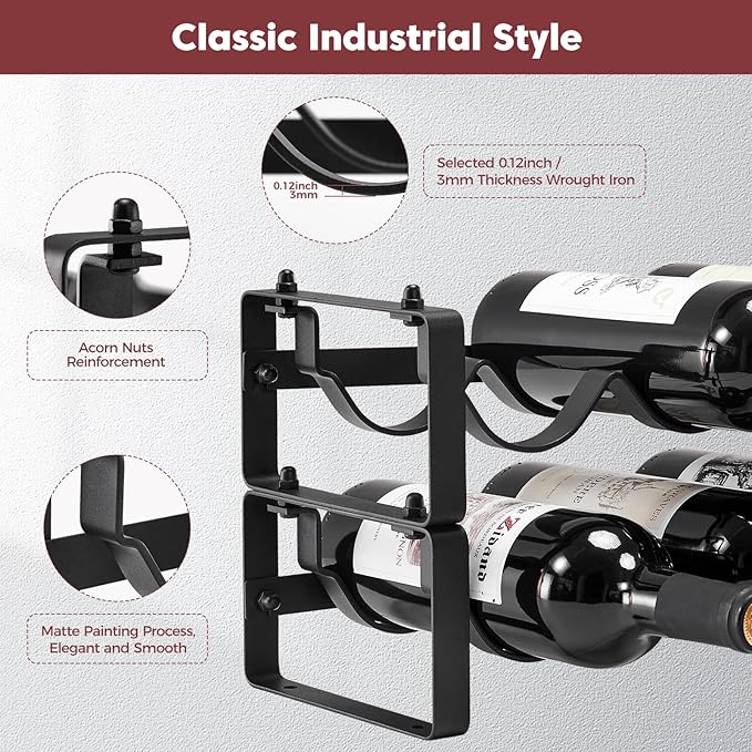 Stackable Wine Rack Countertop, Sturdy Wine Bottle Holder Freestanding for Cabinet, 2 Tier Small Tabletop Wine Holder Stand for Pantry Bar, Wire Wine Bottle Rack Metal Wine Storage Organizers