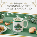 Spode Christmas Tree Mug Set of 4-9oz Ceramic - Microwave, Oven, Freezer & Dishwasher Safe - Festive Holiday Coffee Tea Cup for Hot Cocoa, Mulled Wine, Drinkware