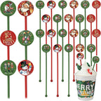 Meanplan 60pcs Christmas Swizzle Sticks Christmas Cocktail Stirrers Plastic Stir Sticks Xmas Santa Claus Snowman Decorations for Birthday Party Coffee Shop Supplies Favors Gifts (Santa Claus)