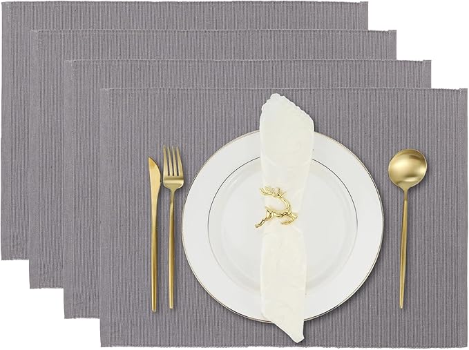 Cloth Placemats Set of 4, Cotton Blend Durable Layered Table Mats, Non-Slip Wrinkle Free Place Mats for Dining Table, Easy to Clean (Frost Gray, 13x19 Inch)
