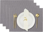 Cloth Placemats Set of 4, Cotton Blend Durable Layered Table Mats, Non-Slip Wrinkle Free Place Mats for Dining Table, Easy to Clean (Frost Gray, 13x19 Inch)