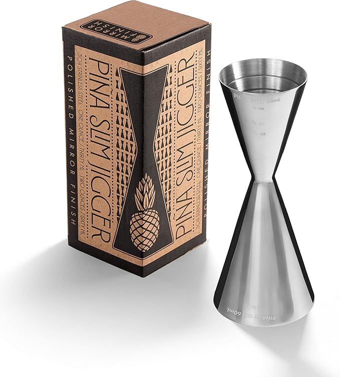 Piña Barware Slim Stainless Steel Commercial 2oz. / 1oz. Slim Style Measuring Jigger Bar Tool (Polished Finish)
