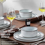 Dinnerware Dishes Sets for 8, Onader Stoneware Plates and Bowls with Unglazed Terracotta Bottom, Ceramic Kitchen Dinner Dish Set, 24 Piece - Glacier White