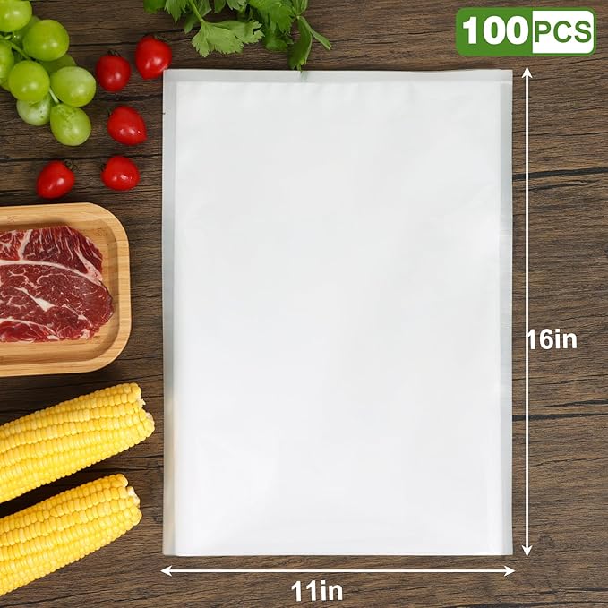 [2025 Upgraded] Moretoes 100pcs Vacuum Sealer Bags, Food Saver Bags Gallon 11" x 16", BPA Free, Pre-cut Commercial Grade Vac Bags for Food Storage, Meal Prep or Sous Vide