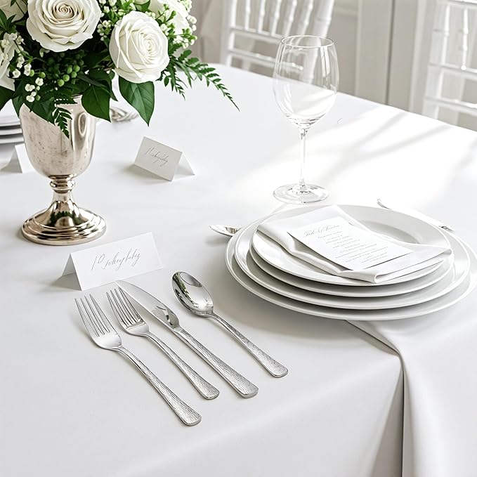 20-Piece Hammered Silverware Set, Food-Grade Stainless Steel Spoons and Forks Set, Heavy Duty Flatware Cutlery Set with Ripple Handles Design, Mirror Polished,Dishwasher Safe