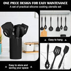 HaWare Kitchen Utensils, 14 PCS Silicone Cooking Utensils Set, Heat Resistant Kitchen Utensils for Non-stick Cookware, Kitchen Gadgets Tools with Spoons, Spatulas, Whisk, Dishwasher Safe (Black)