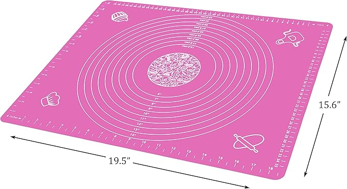 Silicone Baking Mat for Pastry Rolling Dough with Measurements, 19.7" x 15.7" BPA Free Non stick and Non Slip Pink Table Sheet Baking Supplies for Bake Pizza Cake