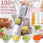 ONCE FOR ALL Upgrade Safe Mandoline Slicer Plus, Adjustable Vegetable Food Chopper Potato Fries French Fry Cutter, Detachable Blade, Kitchen Chopping Artifact, New Kitchen Gift (Pink)