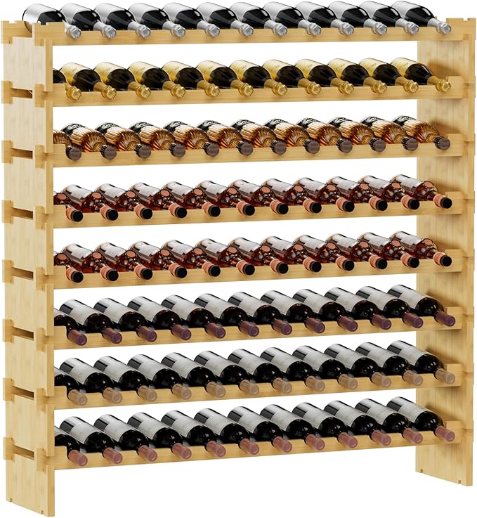 Bambloom Wine Rack Freestanding Floor, Stackable Wine Bottle Storage, Wooden Free Standing Wine Stand Organizer for Kitchen,Cellar. 36 Bottles Wine Holder Display Shelves for Champagne (Bamboo)