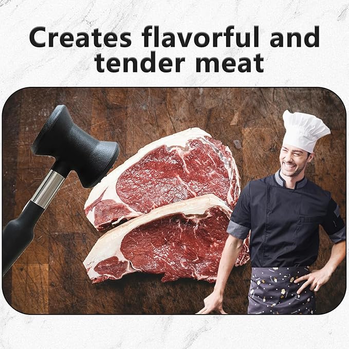Meat Tenderizer Hammer with Soft Silicone Grip Handle,Dual-side Mallet for Kitchen,Heavy Duty Pounder For Tenderizing Steak, Beef and Fish, Meat Pounder Flattener
