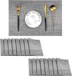 Leetaltree Grey Placemats, Heat Resistant Non-Slip Place mats for Dining Table, Washable Durable PVC Vinyl Woven Table Mats (Set of 16)