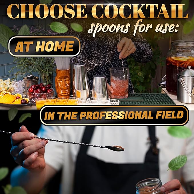 8 Pcs Bar Spoon Cocktail Mixing Spoon – 12'' Stainless Steel Cocktail Stirrers for Drinks, Polished Surface, Easy to Clean – Useful Bar Spoons for Professional and Home Use