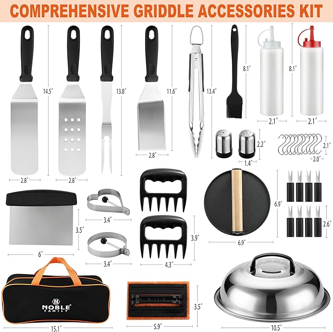 38PCS Griddle Accessories Kit, Professional Grill Tools Set for Outdoor Barbecue, Stainless Steel Griddle Spatula Set with Tongs, Smash Burger Press, Carry Bag, Perfect Grilling Gifts