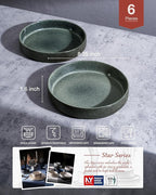 famiware Star 8.25" Pasta Bowls, Large Dinner Bowls Set of 6, Salad Bowl Plates, Shallow Bowls for Eating, Deep Forest