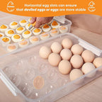 Deviled Egg Containers with Lid, (Set of 2), Plastic Deviled Egg Tray Carrier with Handle for 48 Eggs, Clear Storage Egg Platter for Devil Egg, Fridge Stackable Portable Egg Holder