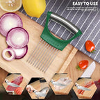 2PCs Stainless Steel Onion Slicer Holder, Onion Cutter Holder for Slicing of Onions,Tomatoes,Avocados,Eggs and Other Vegetables,KItchen Utensils (Green & Black)