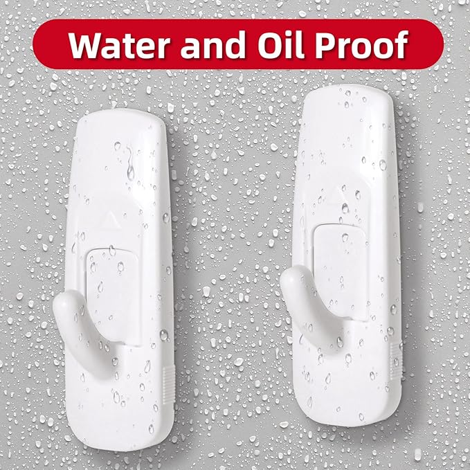 20 Medium Hooks for Hanging, Adhesive Wall Strips Hooks Heavy Duty, no Damage Sticky Utility with 24 Strips for Bathroom Towel，Coat，Door，Key