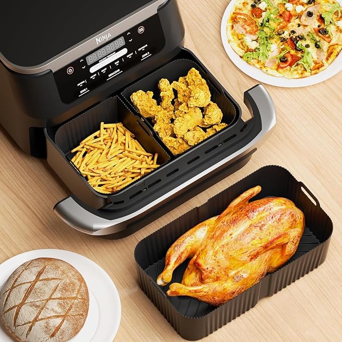 Air Fryer Silicone Liners for Ninja DZ071-3.5qt x2 + 7qt x1- Basket Replacement, Reusable, Dishwasher Safe, BPA Free- Black