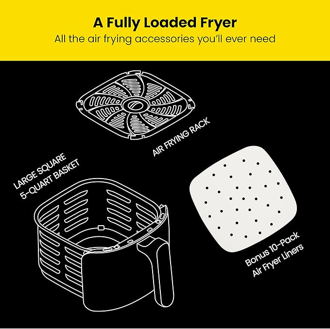 Chefman TurboFry 5-Quart Air Fryer, Integrated 60-Minute Timer for Healthy Cooking, Cook with 80% Less Oil, Adjustable Temperature Control, Nonstick Dishwasher-Safe Basket and Tray, Black