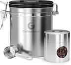 Coffee Gator Coffee Canister, Airtight 16oz Stainless Steel and 4oz Borosilicate Glass Jar Travel Kitchen Food Storage Container with Date Tracker, Scoop for Grounds, Beans, Sugar, Tea, Cookies